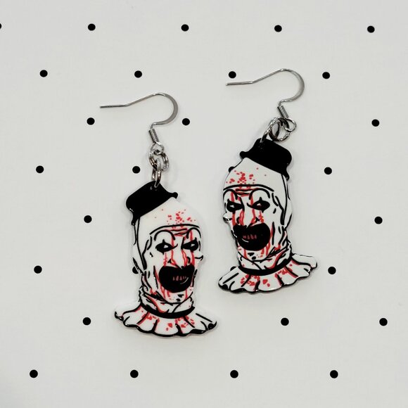 Art The Clown Terrifier Earrings Stainless Steel Hooks Horror Lover Boo Basket - Picture 2 of 4